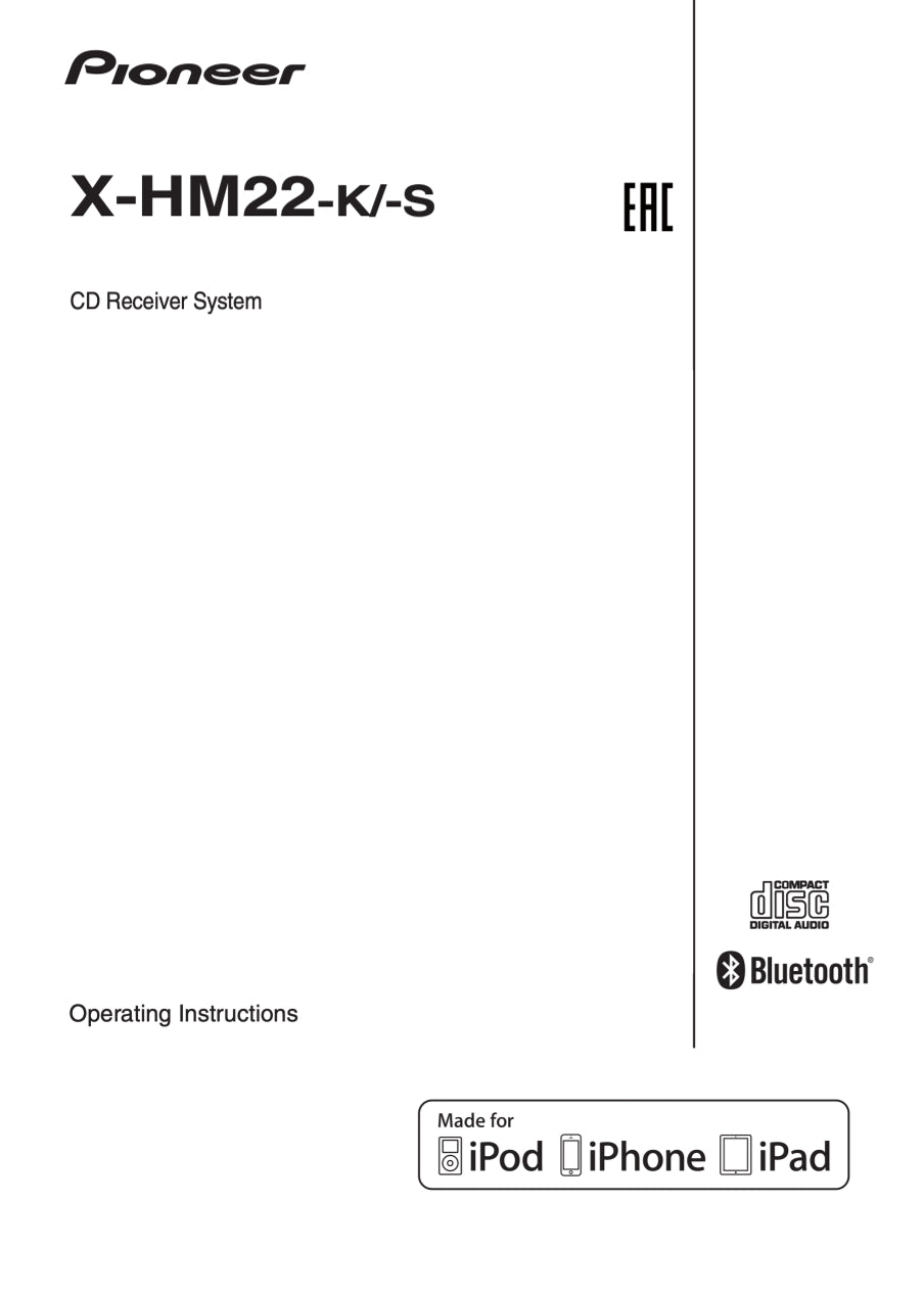 Pioneer X-HM22-K & X-HM22-S CD Player Receiver Owner/ User Manual (Pages: 39)