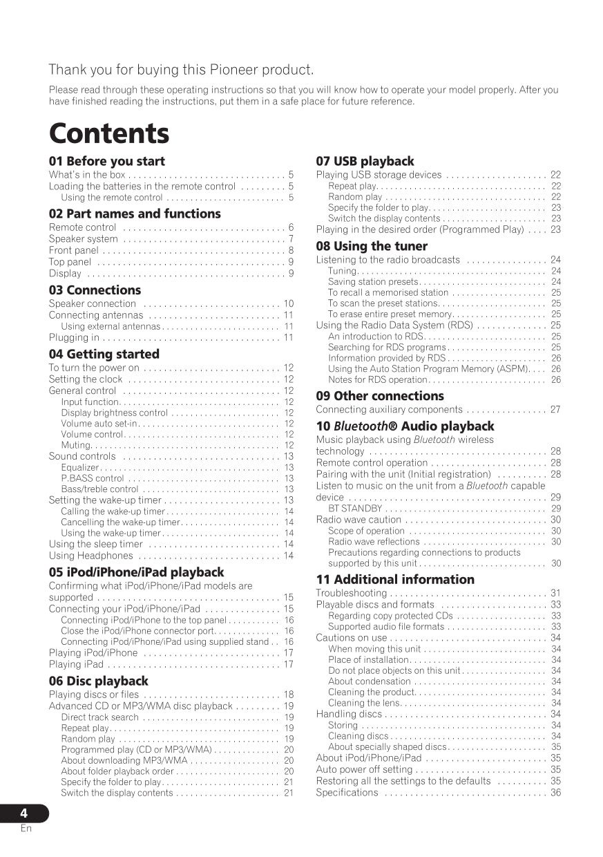 Pioneer X-HM22-K & X-HM22-S CD Player Receiver Owner/ User Manual (Pages: 39)