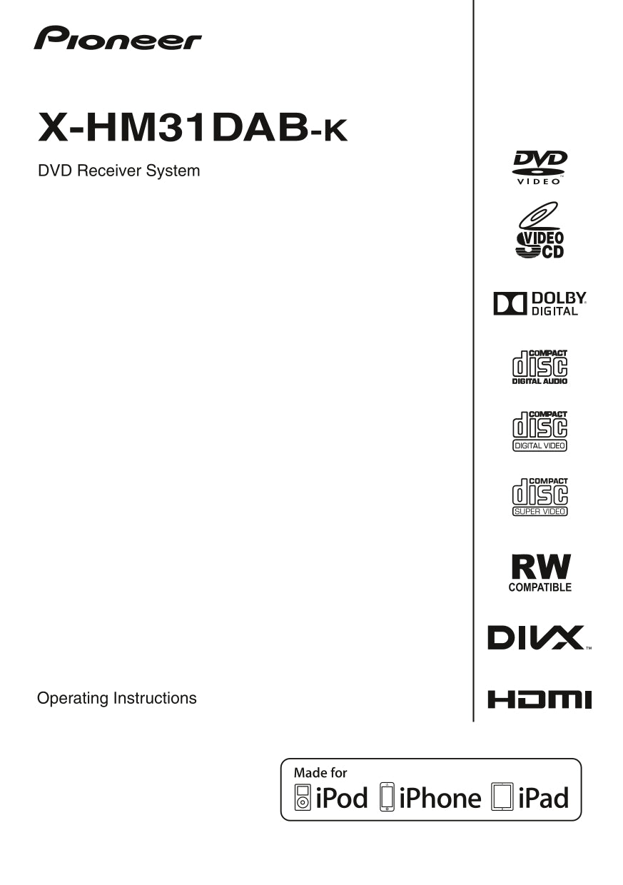 Pioneer X-HM31 DAB-K DVD Player Receiver Owner/ User Manual (Pages: 45)