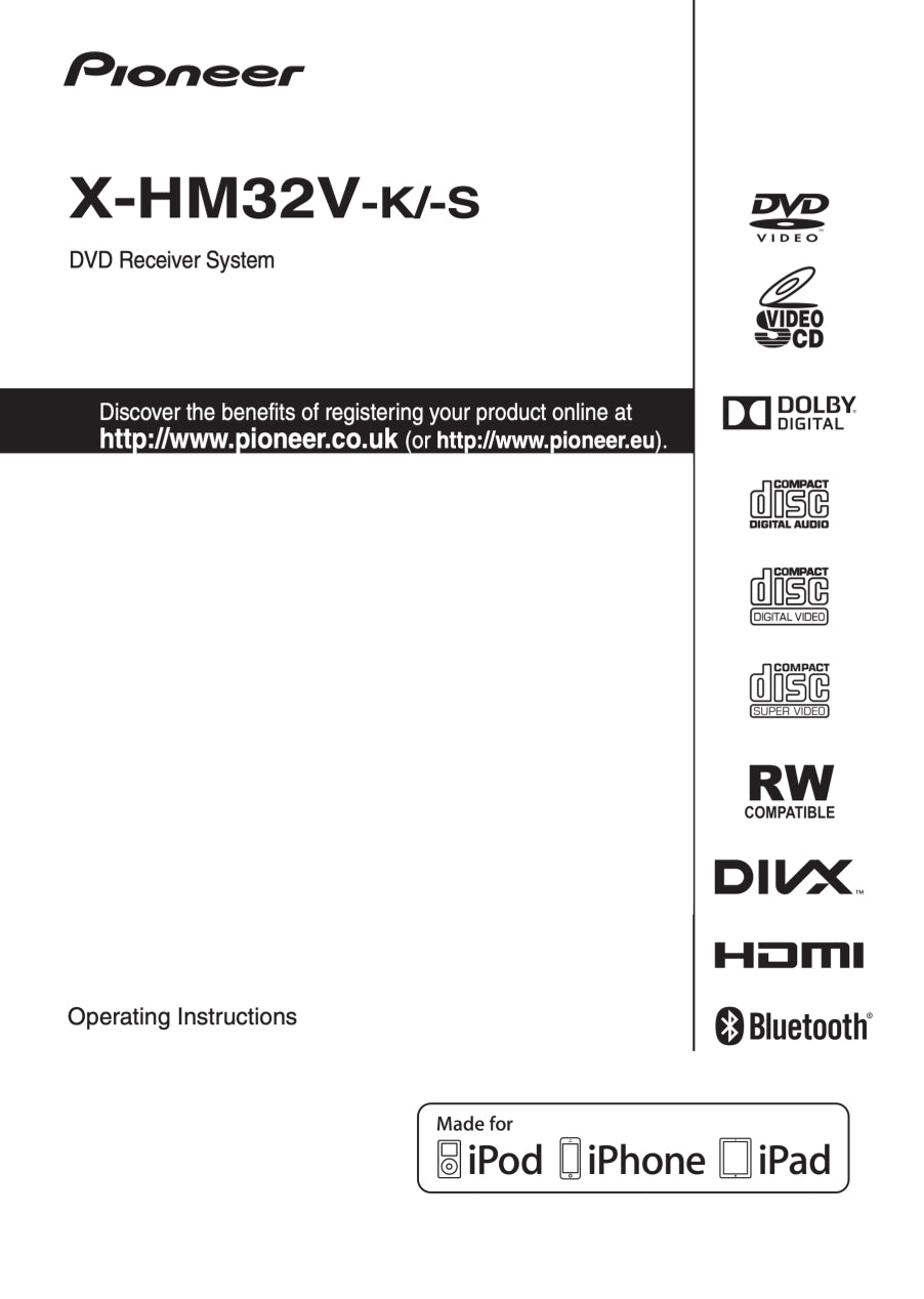 Pioneer X-HM32 V-K & V-S DVD Player Receiver Owner/ User Manual (Pages: 46)