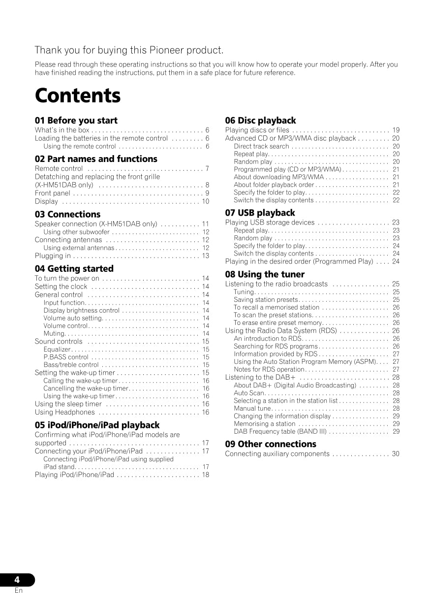 Pioneer X-HM51 DAB & XC-HM51 CD Player Receiver Owner/ User Manual (Pages: 44)