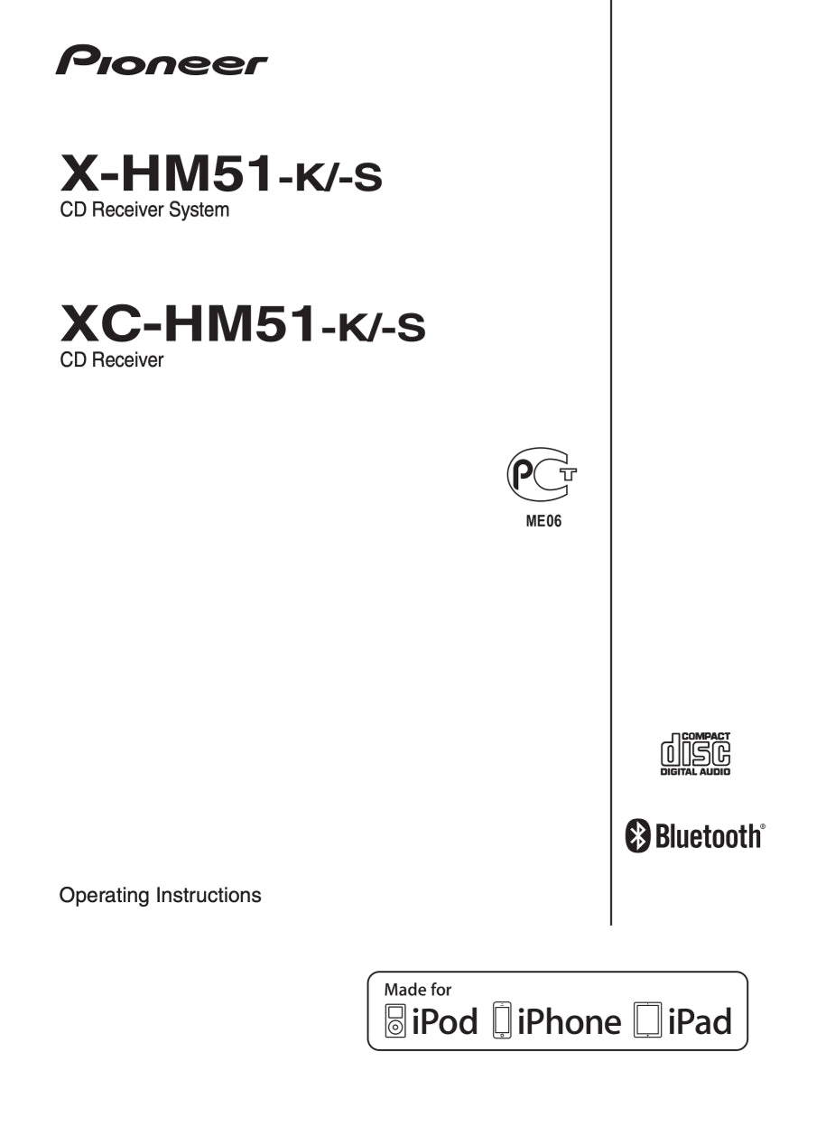 Pioneer X-HM51 & XC-HM51 CD Player Receiver Owner/ User Manual (Pages: 39)