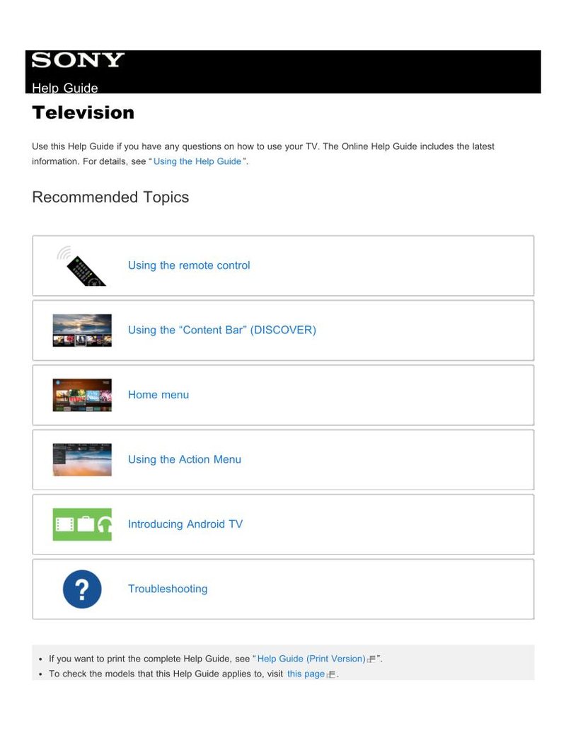 Sony XBR-43X800D XBR-49X835D XBR49X800D TV Operating Manual