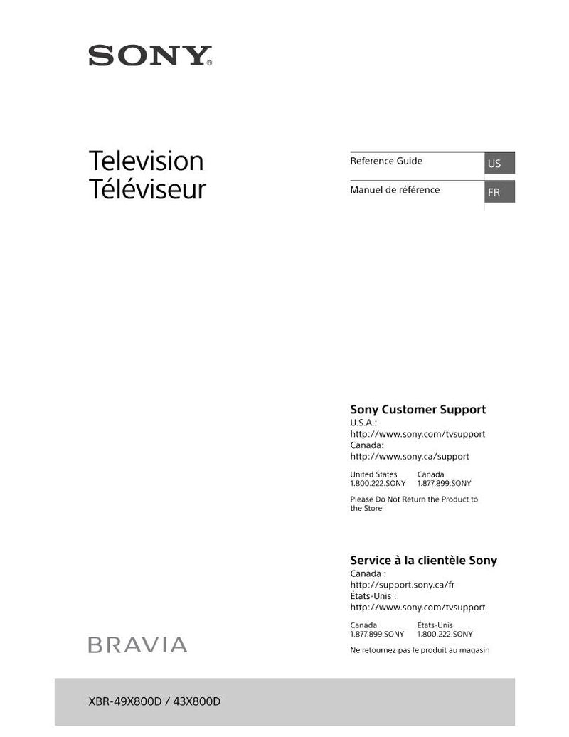 Sony XBR49X800D TV Operating Manual