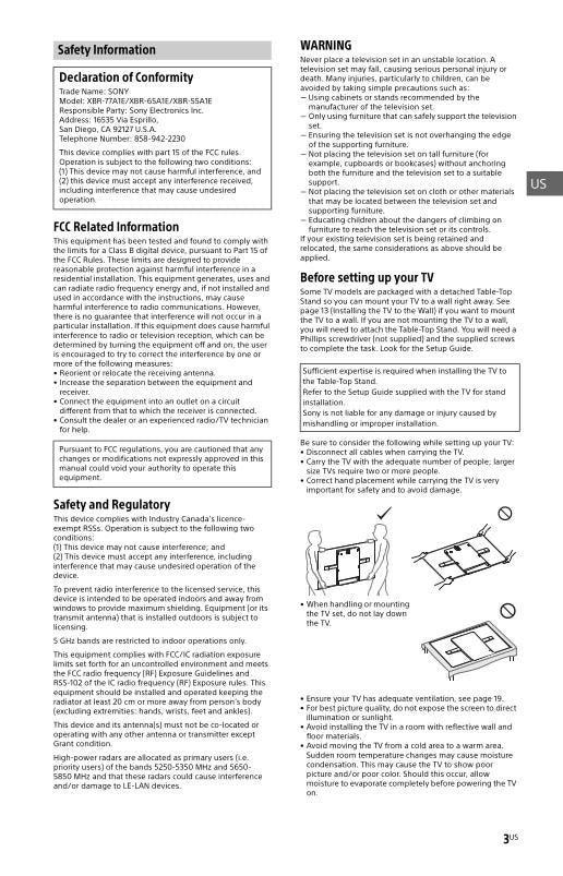 Sony XBR55A1E XBR65A1E XBR77A1E TV Operating Manual