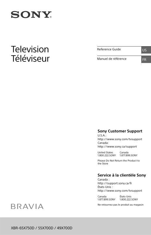 Sony XBR-65X750D - 65 class 4K Ultra HD TV TV Operating Manual