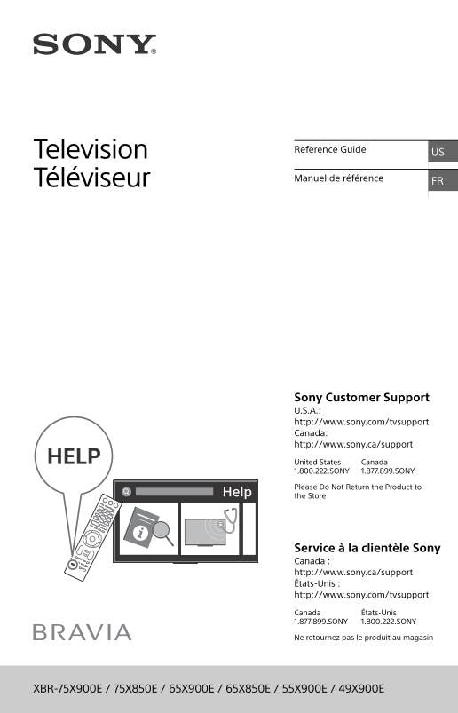 Sony XBR-55X900E XBR-65X900E XBR65X850E TV Operating Manual