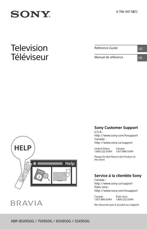 Sony XBR65X950GOM TV Operating Manual