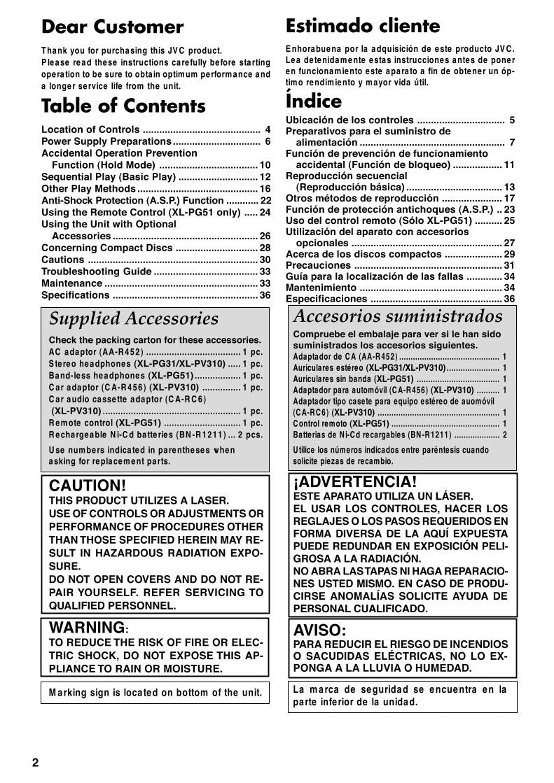 JVC XLPG31 XLPG51 XLPV310 CD Player Operating Manual