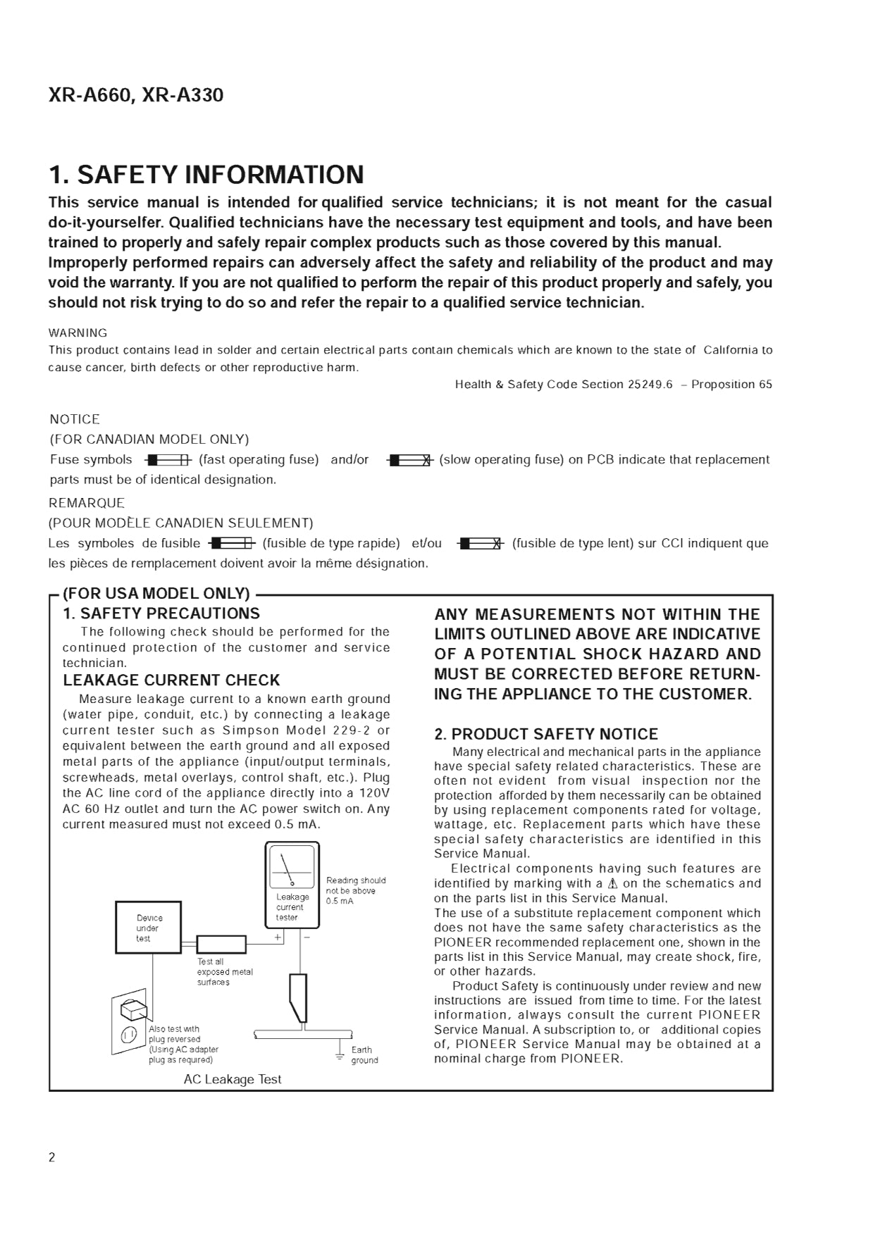 Pioneer XR-A330 & XR-A660 CD Cassette Deck Receiver Service Manual (Pages: 82)
