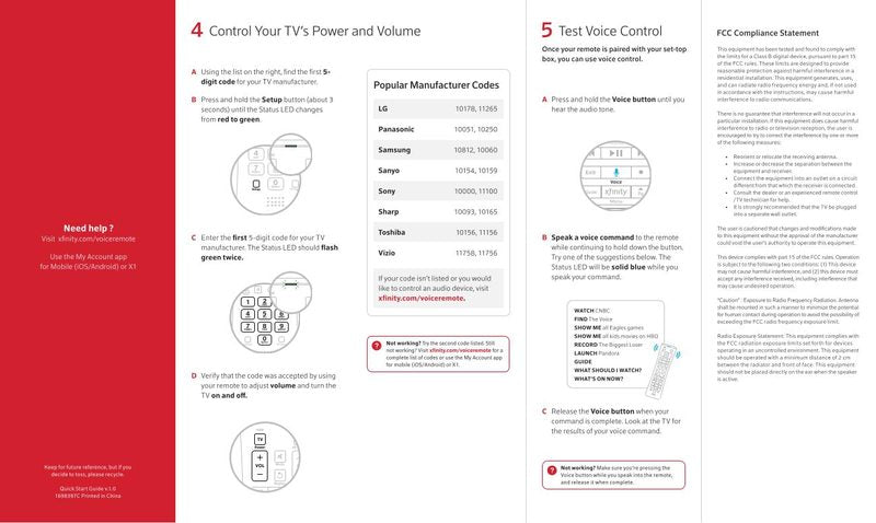 xfinity XR11OM Universal Remote Control Operating Manual