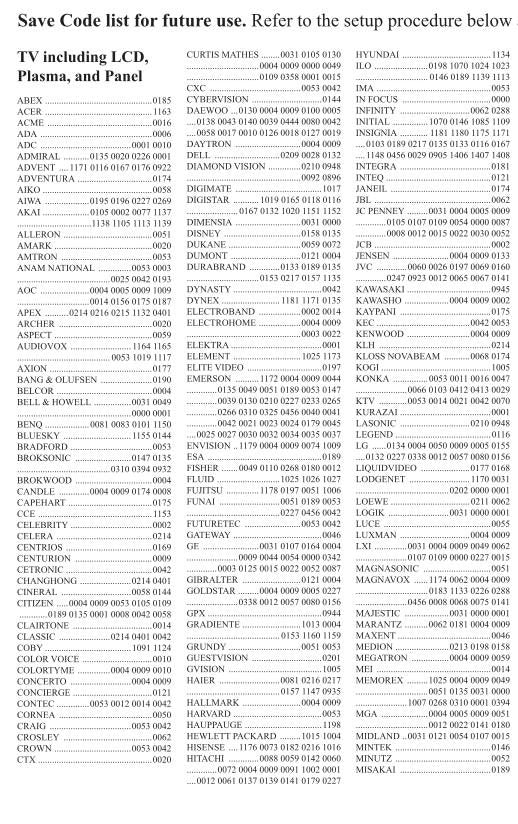 Vizio XRU100 Code Book OnlyOM Universal Remote Control Operating