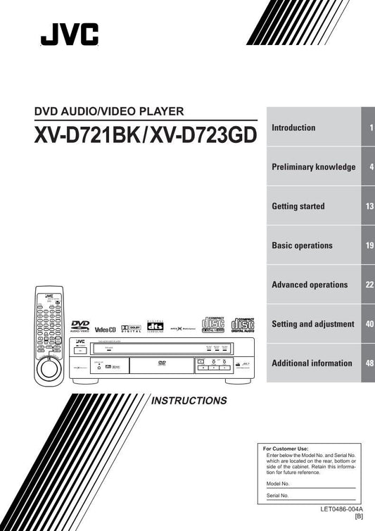 JVC XVD721BK XVD723GD DVD Player Operating Manual