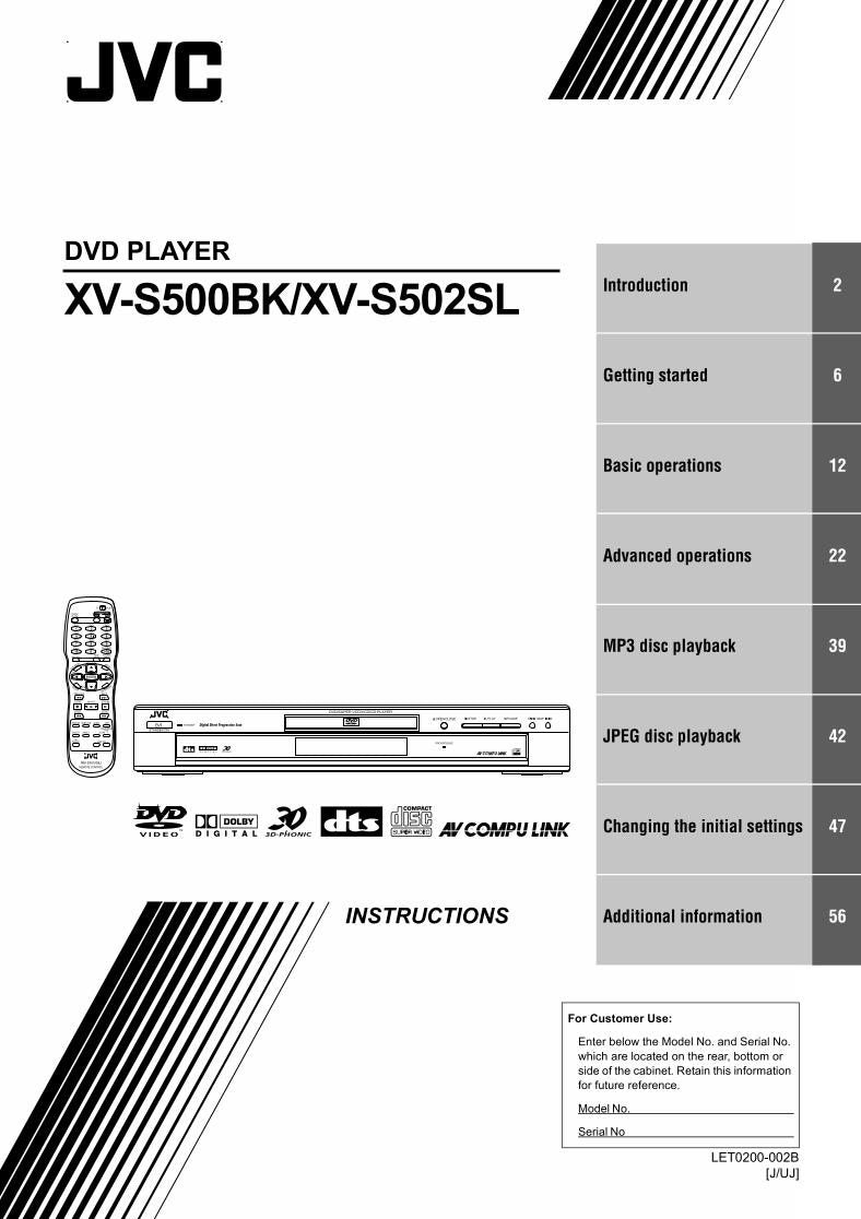 JVC XVS500BK XVS502SL DVD Player Operating Manual