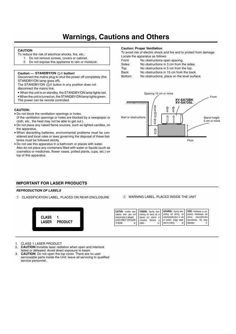 JVC XVSA70BK XVSA70E XVSA72SL DVD Player Operating Manual