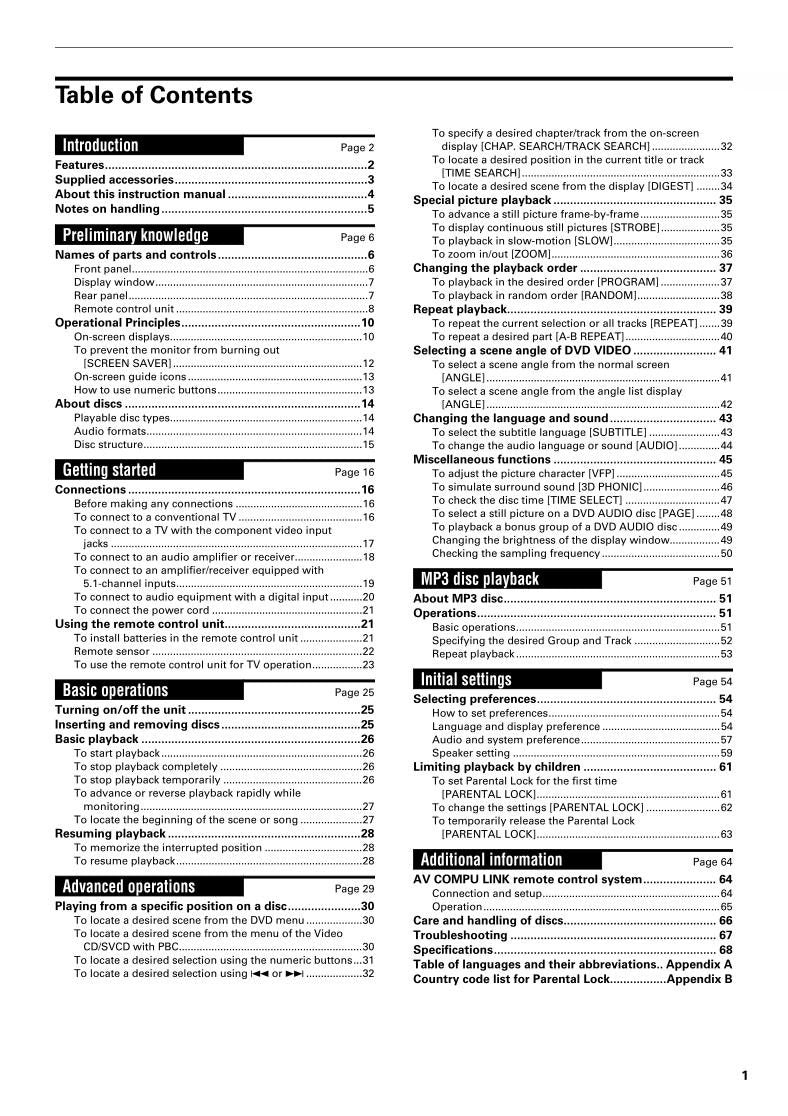 JVC XVSA70BK XVSA70E XVSA72SL DVD Player Operating Manual