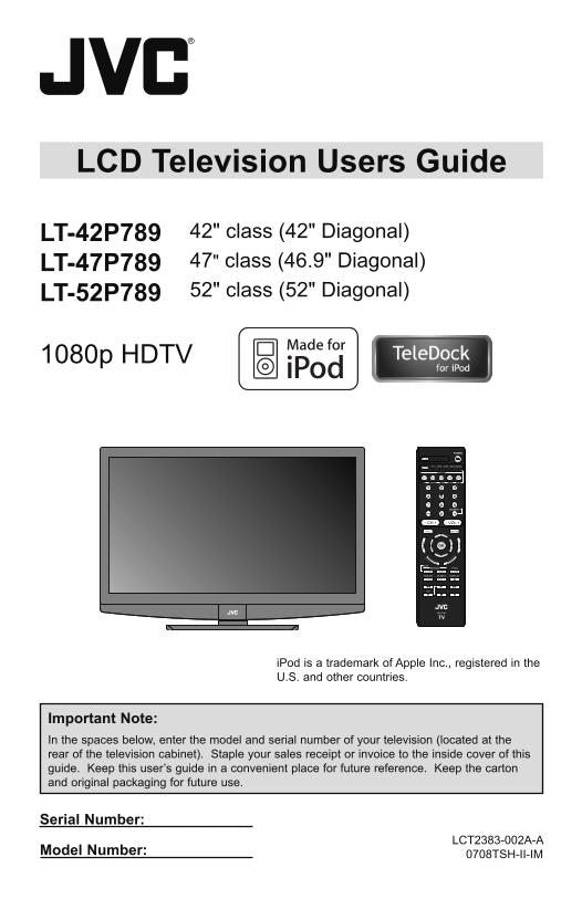 JVC LT42 P 789 LT47 LT52 TV Operating Manual