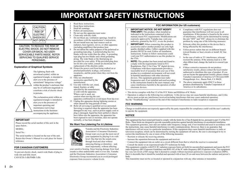 Yamaha NSWSW41 YAS203 YAS203BL Sound Bar System Operating Manual