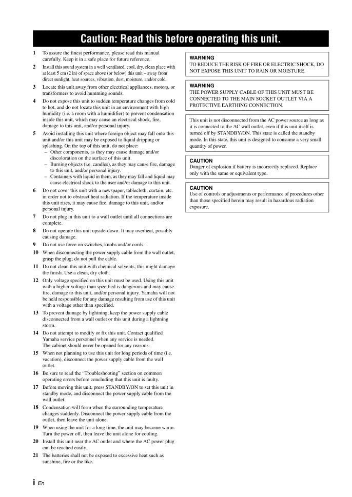 Yamaha YSP4000 Audio/Video Receiver Operating Manual