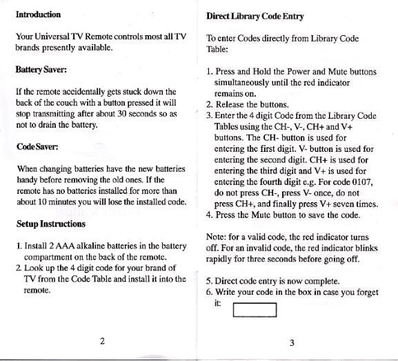 Zenith ZEN101NOM Universal Remote Control Operating Manual