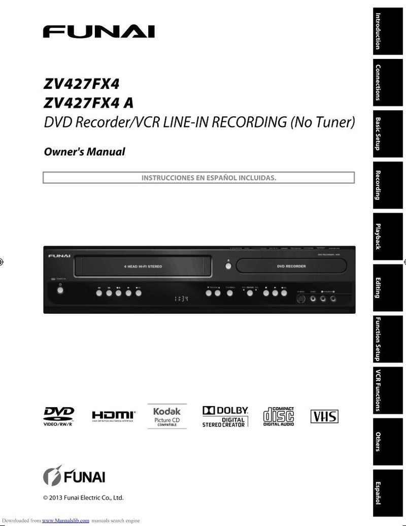 Funai ZV427FX4 ZV427FX4A DVD Recorder (DVDR) Operating Manual