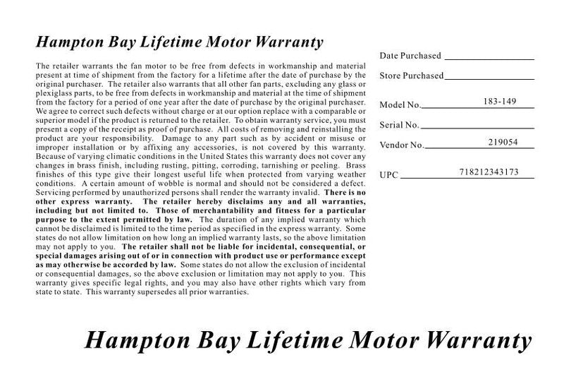 Hampton Bay 34317 Sullivan 54 in. Iron Oxide/Copper Plated Ceiling Fan Operating Manual