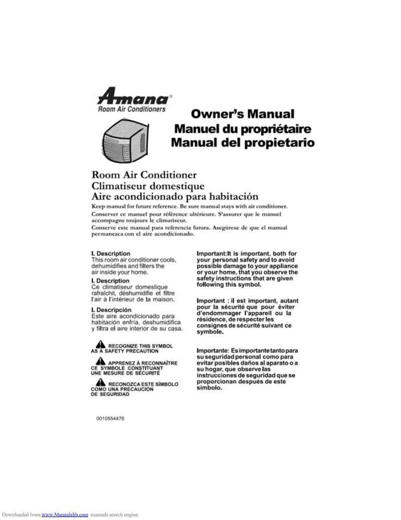 Amana ACEX186 E Air Conditioner Unit Operating Manual