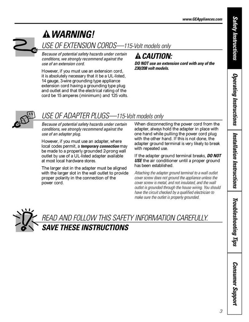 GE General Electric AGH08AHG1 Air Conditioner Unit Operating Manual