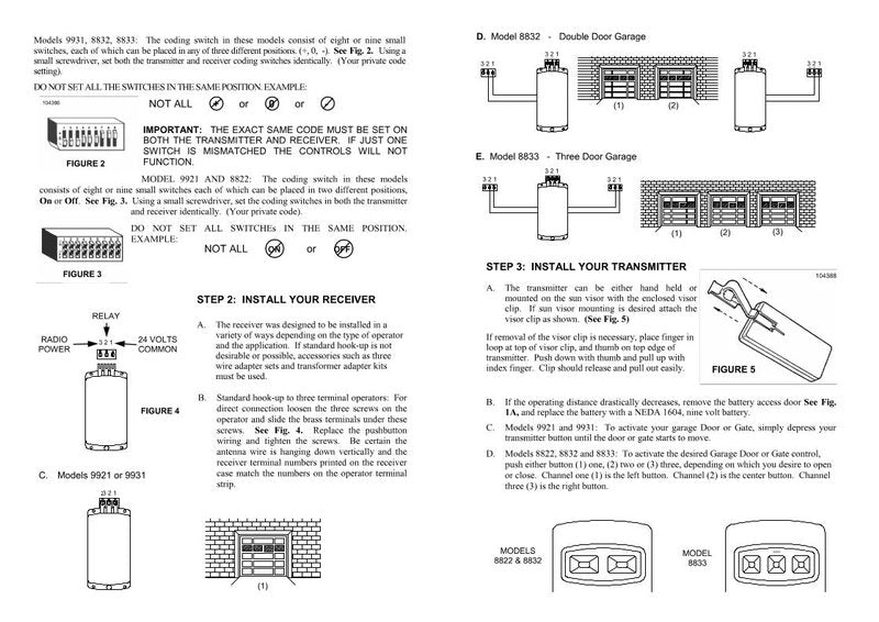 Allstar 9921 Garage Door Opener Operating Manual