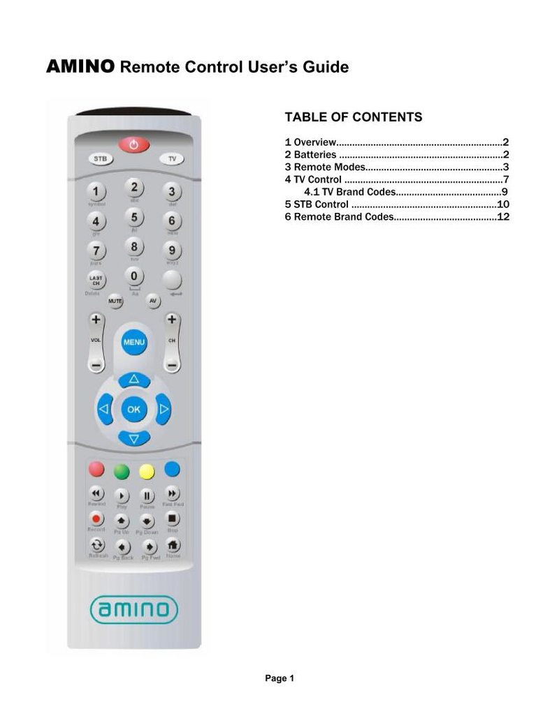 Amino STB1 Cable Box Operating Manual