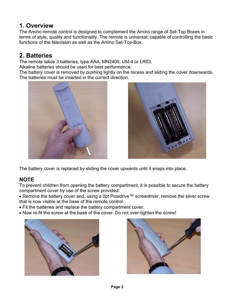 Amino STB1 Cable Box Operating Manual