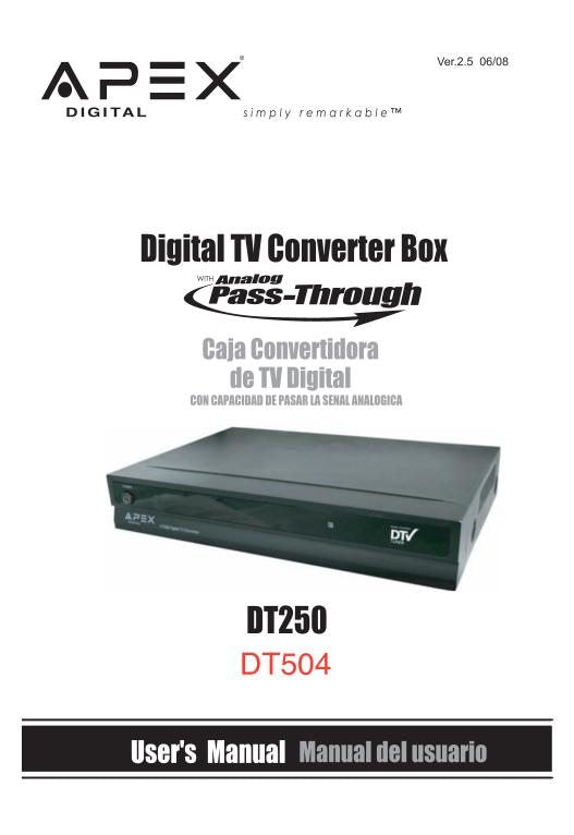 Apex DT250A DT250RM DT504 Digital TV Tuner Converter Box Operating Manual