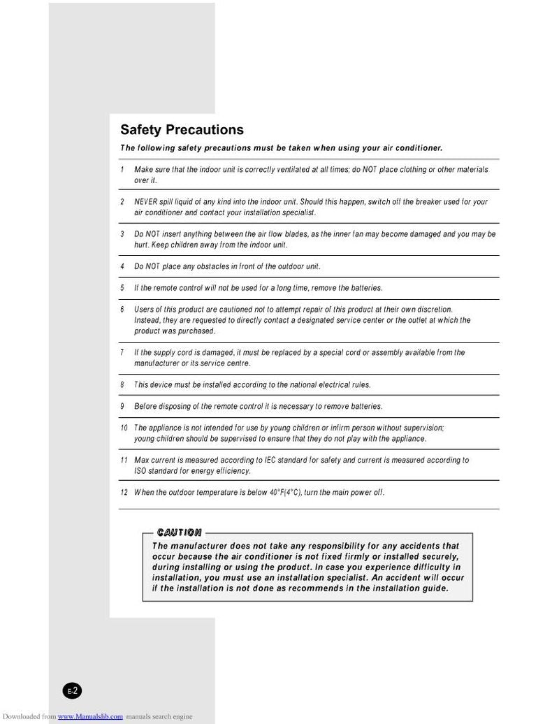 Samsung IAQ18A6RC/KCV Air Conditioner Unit Operating Manual