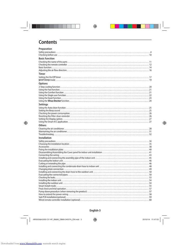 Samsung AR12JSFDHWKN Air Conditioner Unit Operating Manual