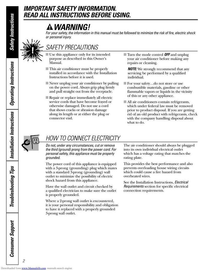 GE General Electric ASH10AAS1 Air Conditioner Unit Operating Manual