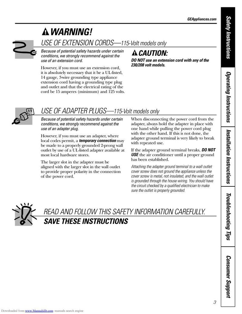 GE General Electric ASH10AAS1 Air Conditioner Unit Operating Manual