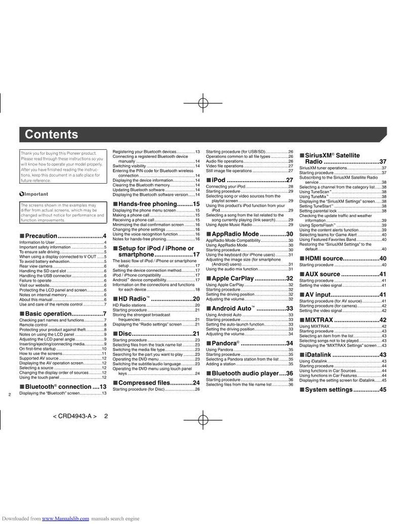 Pioneer AVH4200NEX Car Audio System Operating Manual