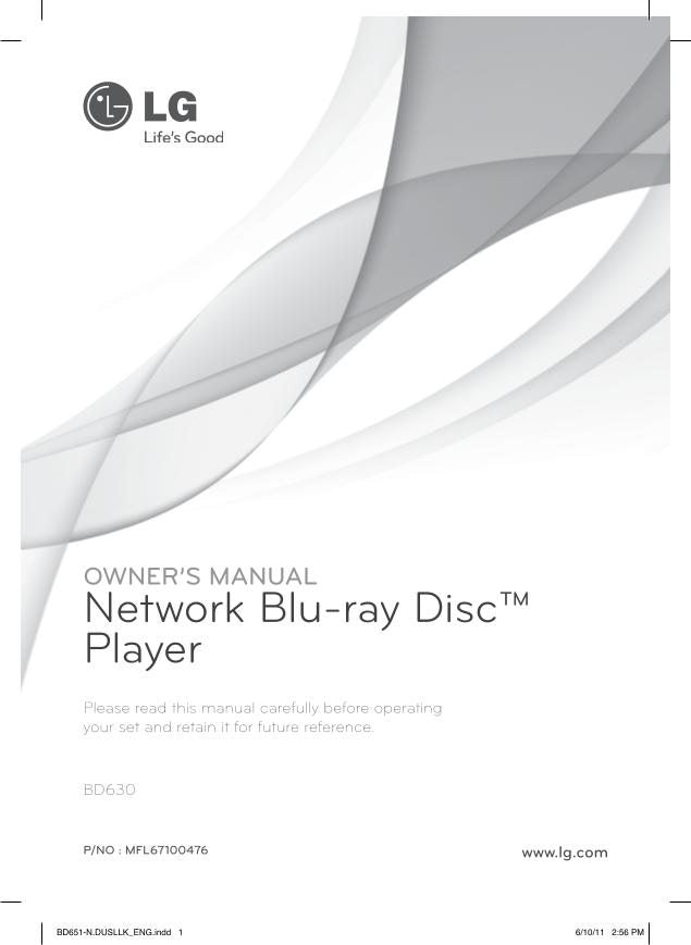 LG BD630 Blu-Ray & Home Theater System Operating Manual