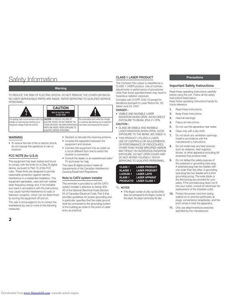 Samsung BDFM57C Blu-Ray DVD Player Operating Manual