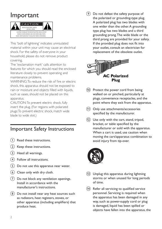 Philips BDP2205 BDP2205/F7 BDP2285 Blu-Ray DVD Player Operating Manual