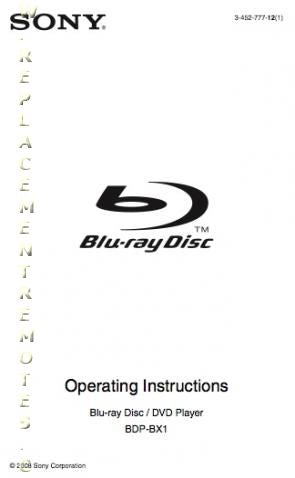 Sony BDPS550 BDPBX1 Blu-Ray DVD Player Operating Manual