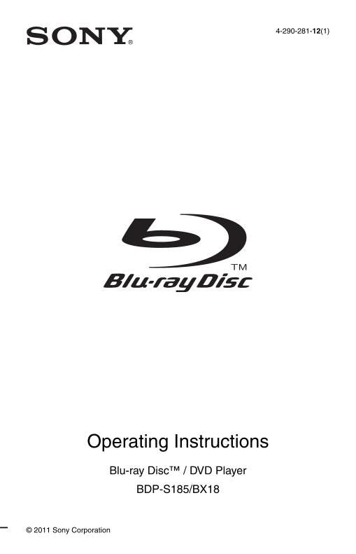 Sony BDPBX18 BDPS185 Blu-Ray DVD Player Operating Manual