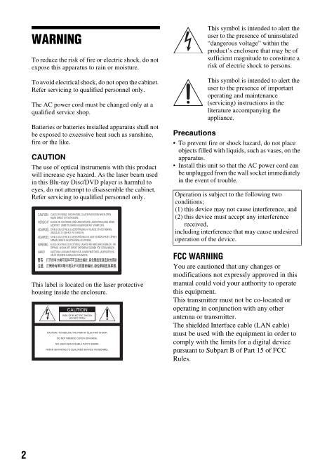 Sony BDPS3100 DVD Player Operating Manual