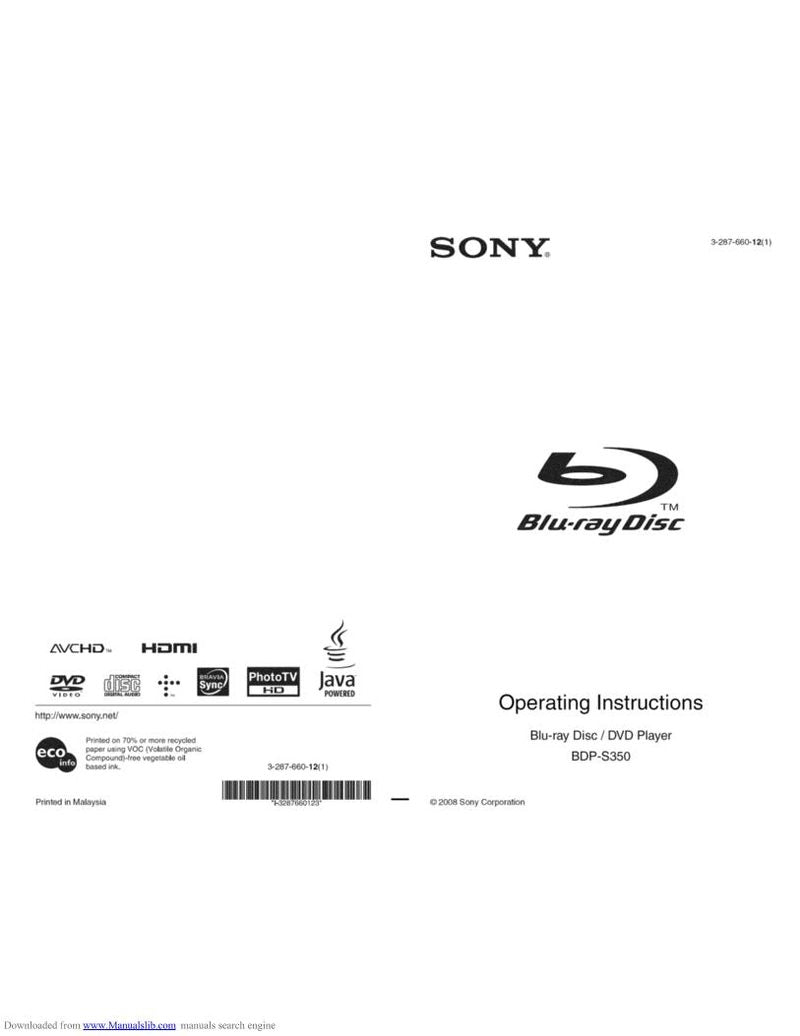 Sony BDP-S350 - Blu-ray Disc Player Blu-Ray DVD Player Operating Manual