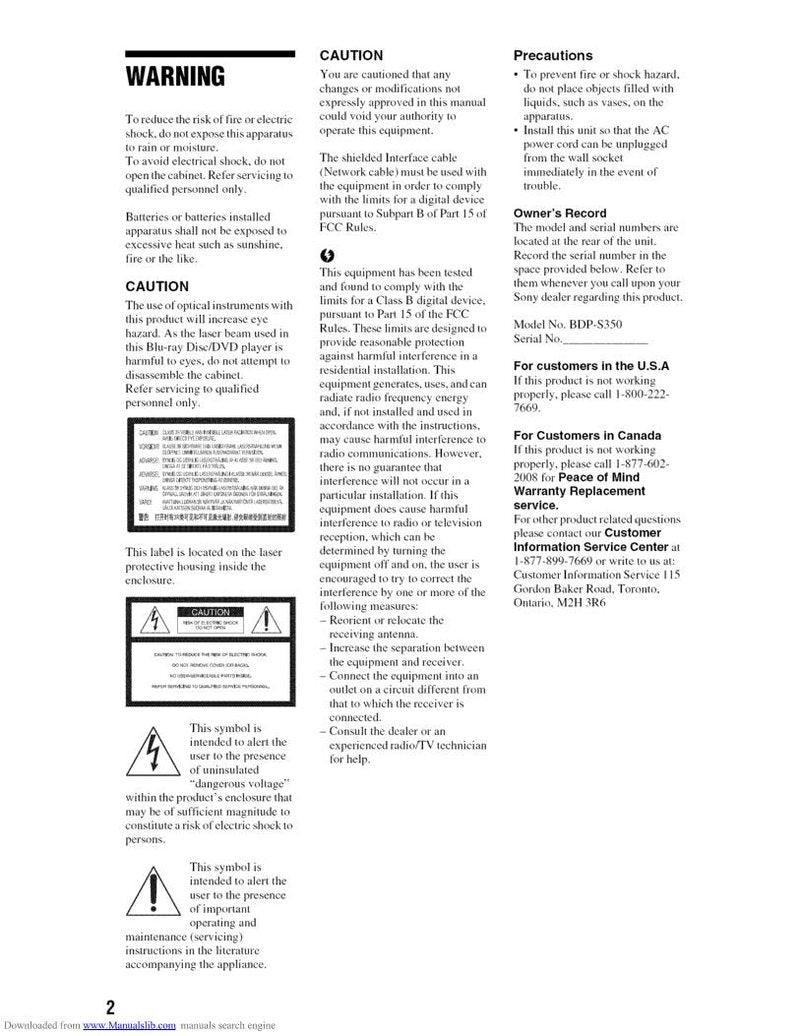 Sony BDP-S350 - Blu-ray Disc Player Blu-Ray DVD Player Operating Manual