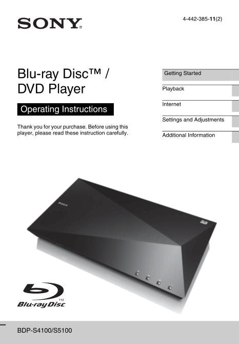 Sony BDPBX510 DVD Player Operating Manual