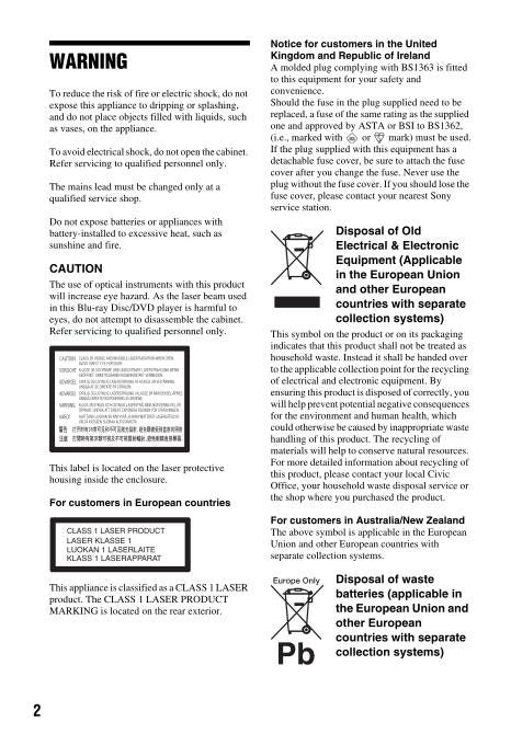 Sony BDPBX510 DVD Player Operating Manual