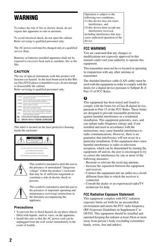 Sony BDPS480 Blu-Ray DVD Player Operating Manual