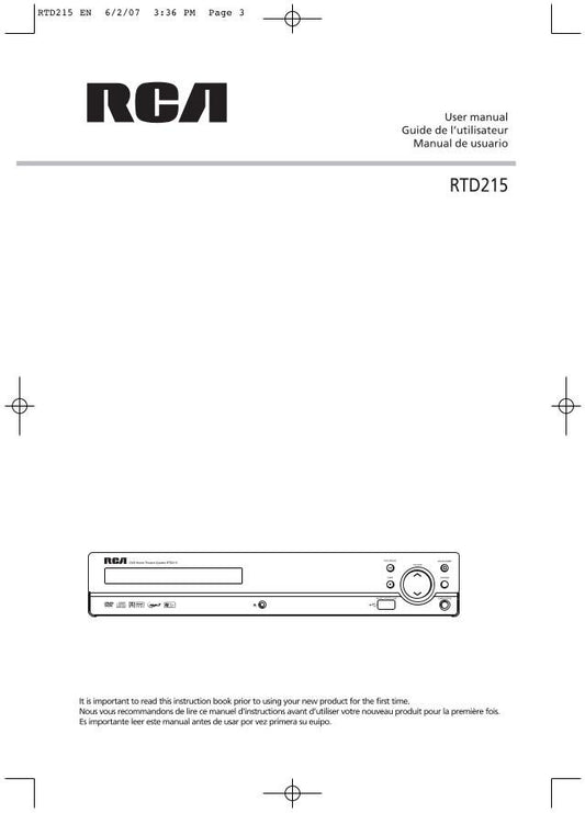 RCA RTD215RV Home Theater System Operating Manual