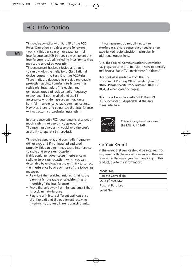 RCA RTD215RV Home Theater System Operating Manual